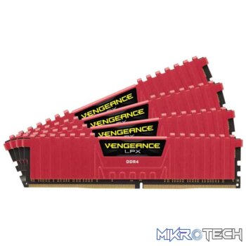 Corsair VENGEANCE LPX 16GB (4 x 4GB) DDR4 DRAM 2666MHz CL16 1.2V CMK16GX4M4A2666C16R Memory Kit  Red